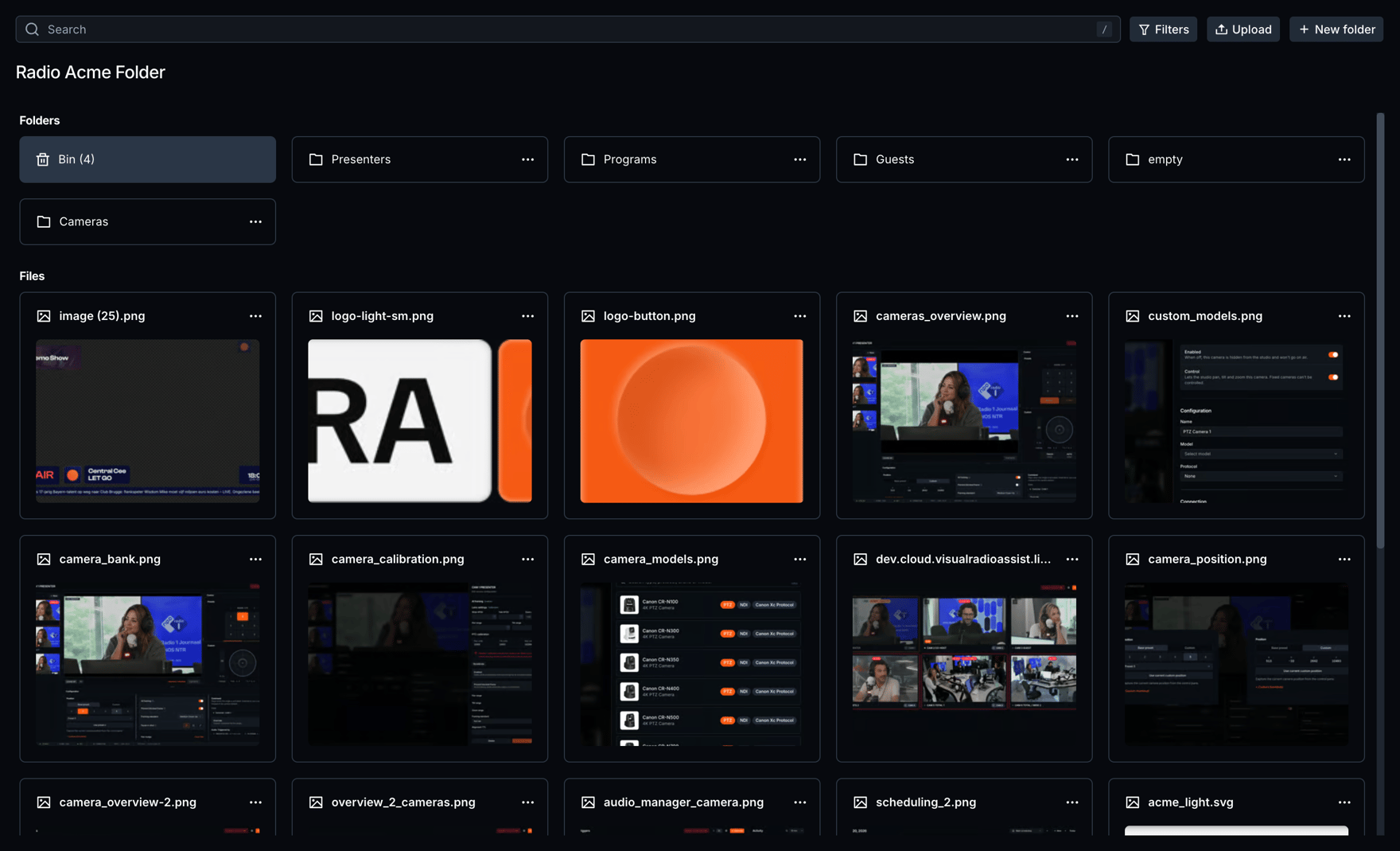 The Media Hub library with folders and files