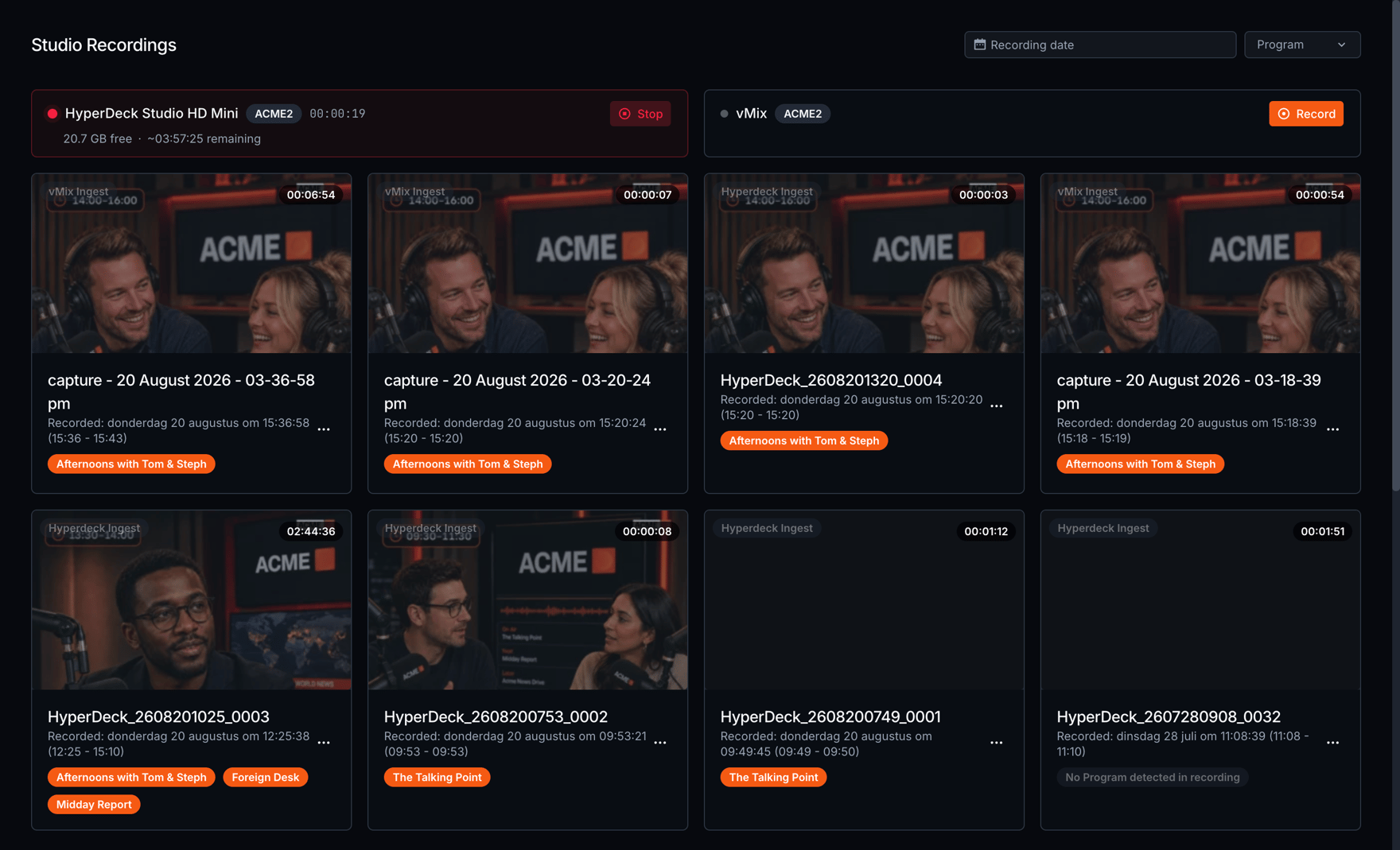 The Clips editor streaming a studio recording in the browser