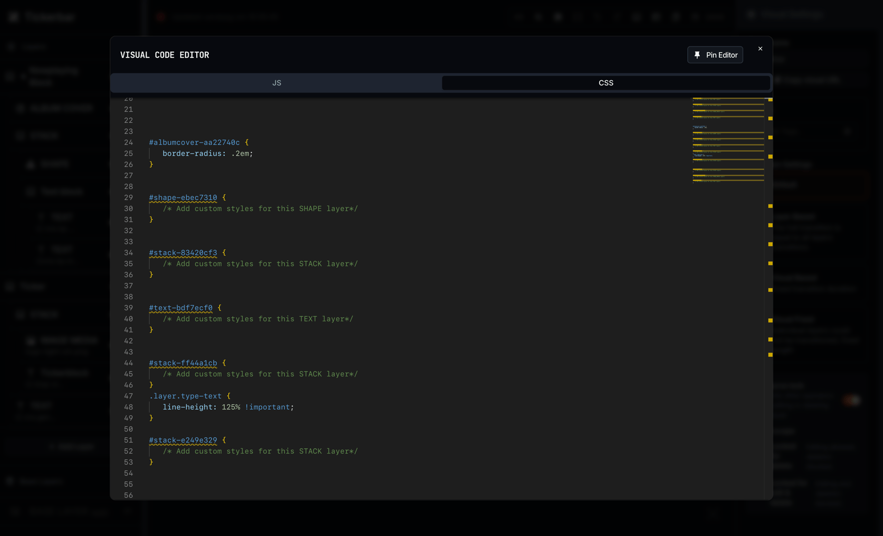 The custom CSS and JavaScript editor